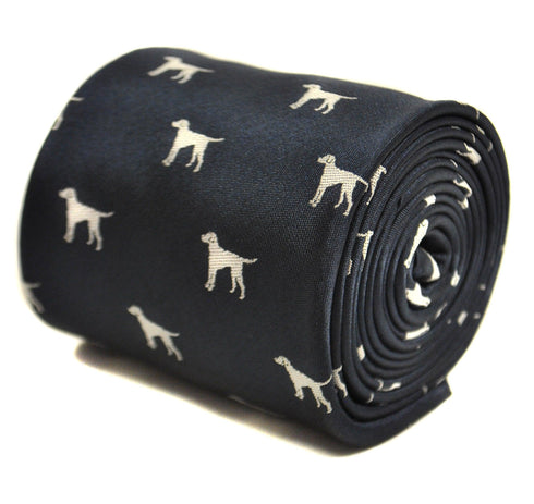 black tie with white dog silhouette design